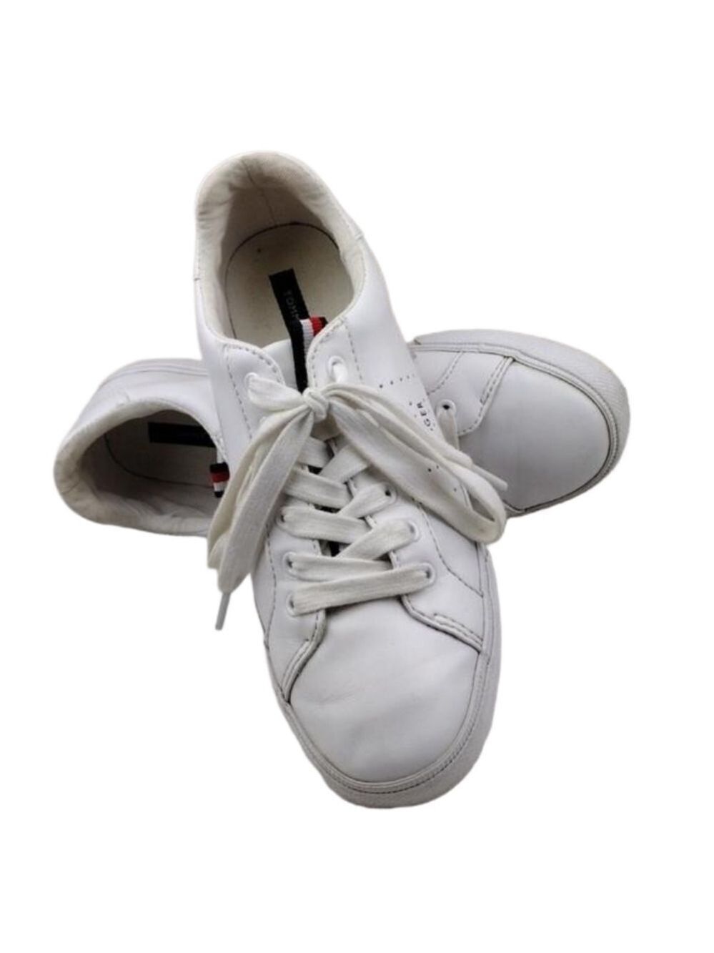 Tommy Hilfiger Averie White Faux Leather Almond Toe Low Top Lace Up Sneaker Shoe